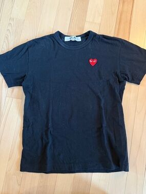 Comme des Garçons PLAY Black Tee with Red Heart Detail